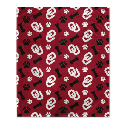 Front. Pegasus - Oklahoma Sooners 40" x 50" Lightweight Bones Flannel Fleece Pet Blanket - Red.