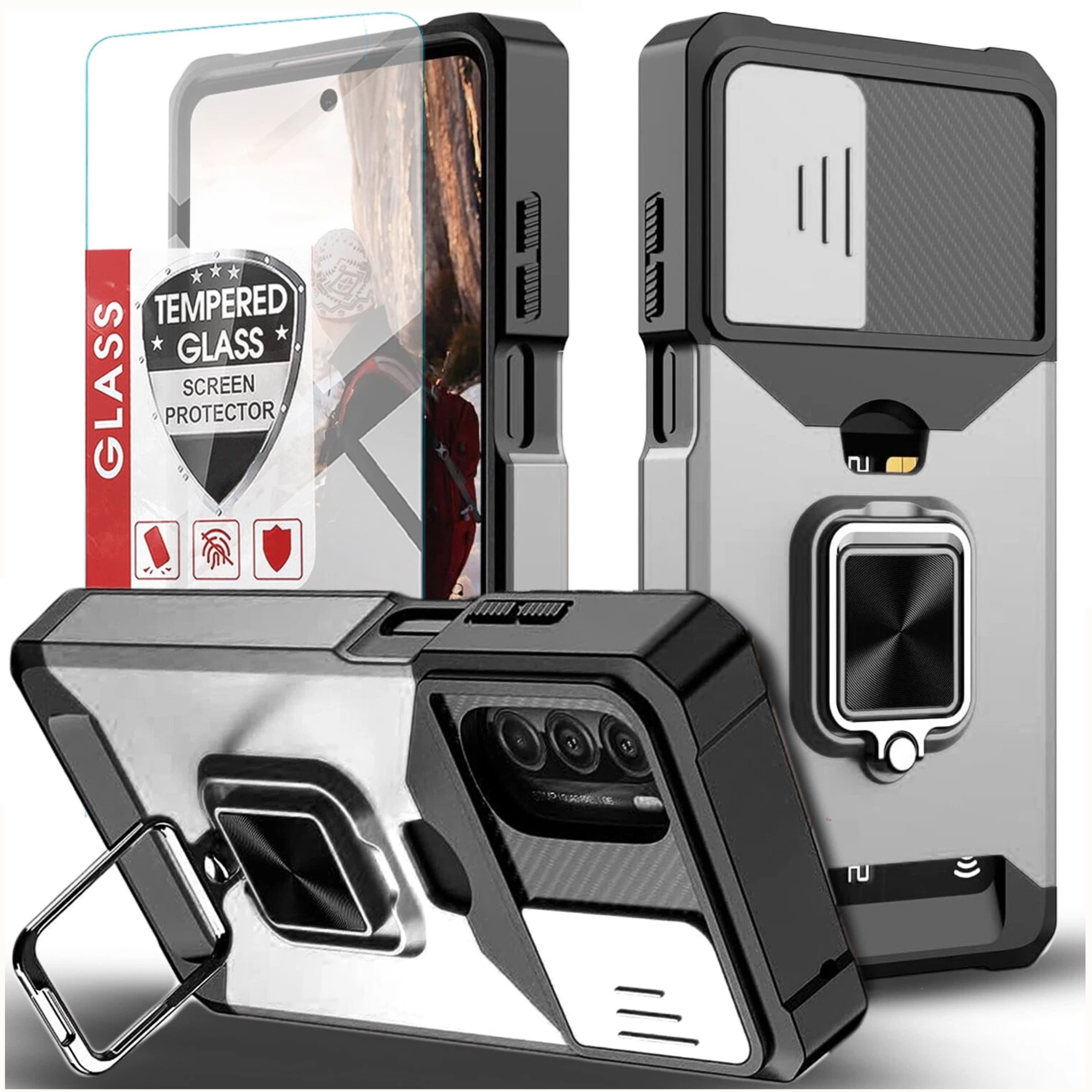 Kitcheniva - Dual Layer Shockproof Cover With Kickstand For Motorola Moto G Power 5G 2024 Case Only - Silver