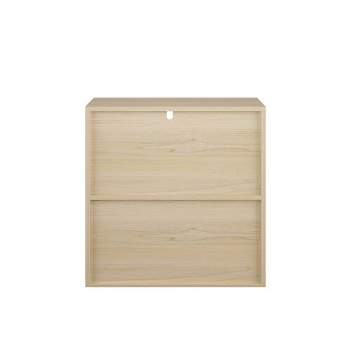 Alt View 7. LUCKY ONE - 23.62in Freestanding Wooden Storage Cabinet with Sliding Doors Open and Closed Shelves for Living Room - Natural+White.