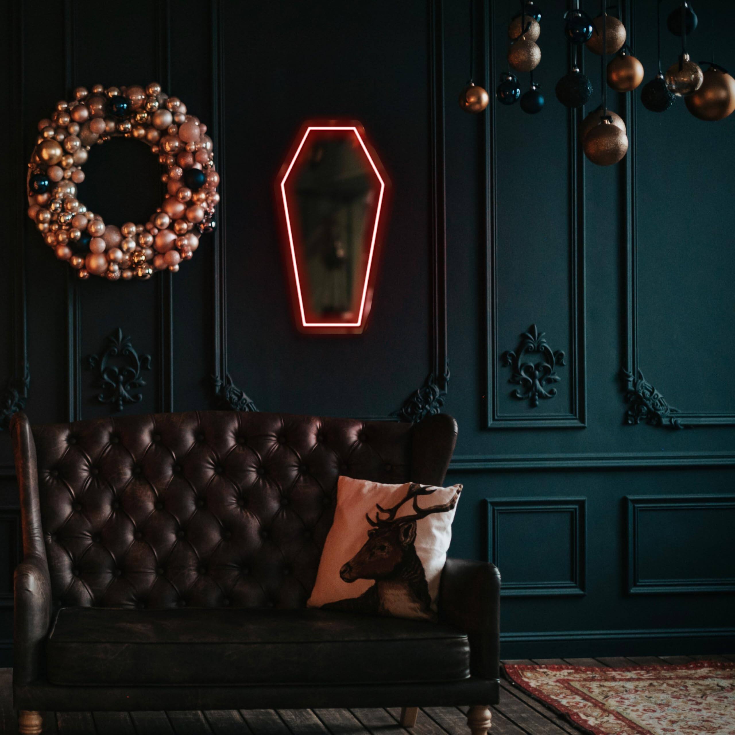 Alt View 2. Cedar Assembly - Neon Coffin Mirror 16 9" X 9 6" Gothic Led Light Sign For Room Decor Living Bedroom Bar - Gifts Goth Love... - Treat Yo'Self_TYP.