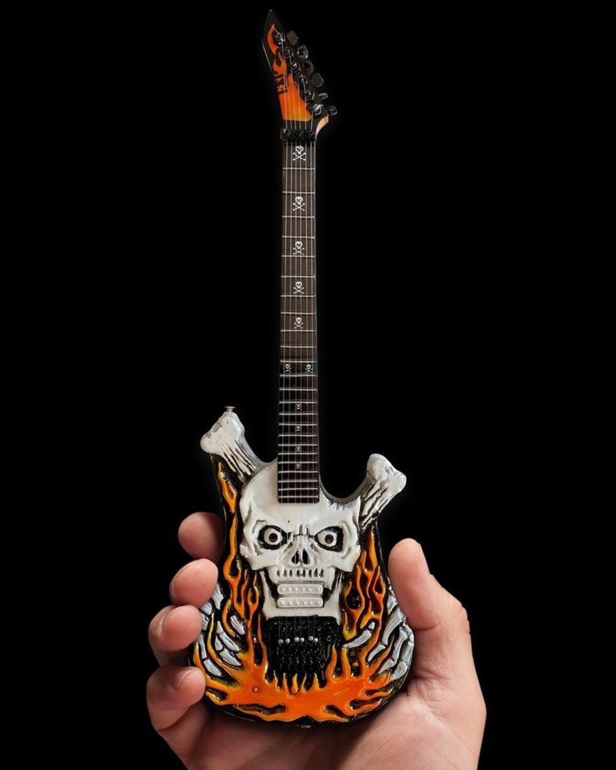 Alt View 1. Axe Heaven - Axe Heaven -George Lynch - George Lynch Dokken Signature ESP Flaming Skull Mini Guitar Replica - Collectibles - Multicolor.