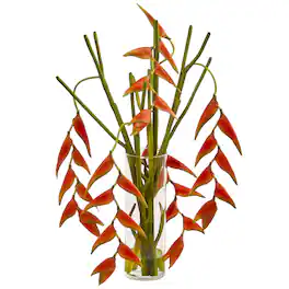 BreeBe - 21" Hanging Heliconia Artificial Arrangement in Vase - Orange