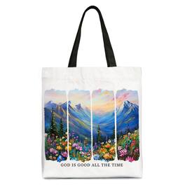 OrnamentallyYou - God Is Good All the Time Mountain Christian Canvas Tote Bag, Bible Verse Faith Gift Shopper - White Black