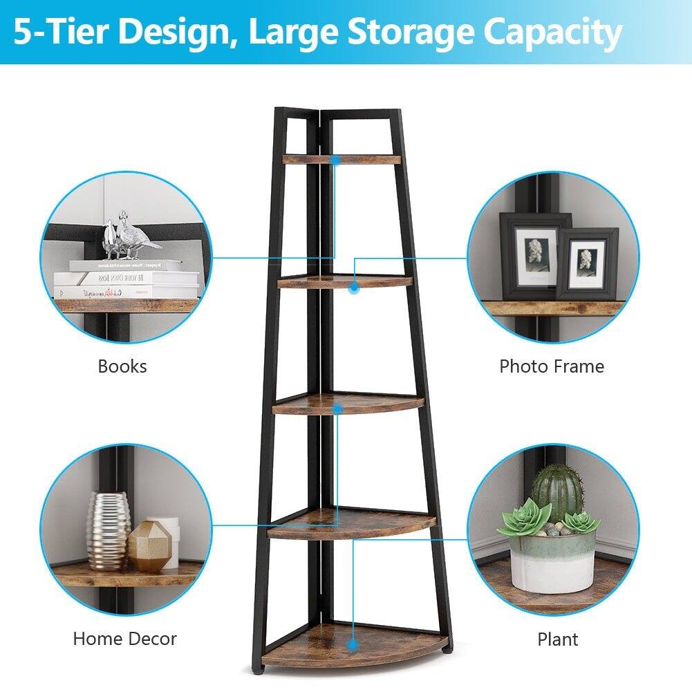 5-Tier Design, Large Storage Capacity

- Books
- Photo Frame
- Home Decor
- Plant
