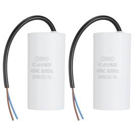 Unique Bargains - 2pcs 60uF CBB60 Run Capacitor, AC 450V 2 Wires 50/60Hz Cylinder 102x50mm for Air Compressor, Water Pump - White