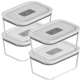 OU - Glass Food Storage Container Set 8pc (4 set) Stackable Airtight Leak Proof Lid w/ Microwave Valve