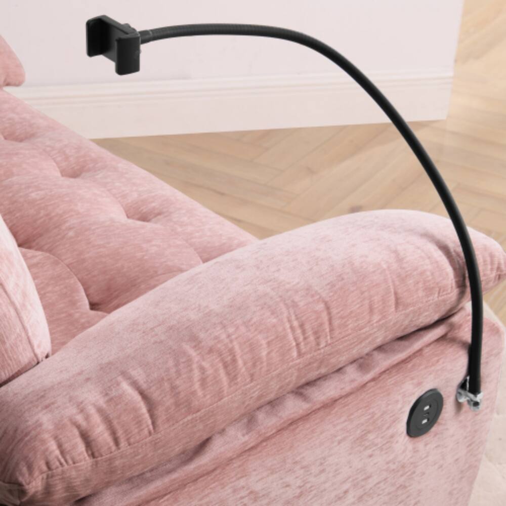 Alt View 4. LUCKY ONE - Double Sofa Recliner with Manual Adjustable Backrest,USB Port,Phone Stand and Storage Ottoman - Pink.
