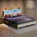 Alt View 5. Bestier - Bed Frame with Headboard Foldable Shelves LED Lighting Charging Station Non-Slip Metal - White Oak.