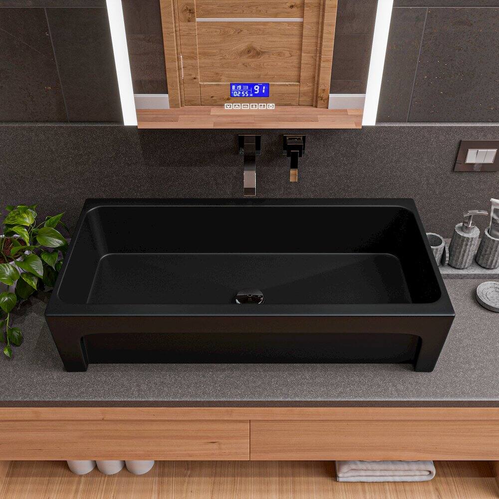 Alt View 1. Alfi - 36" Black Matte Above Mount Fireclay Bathroom Trough Sink - Black.