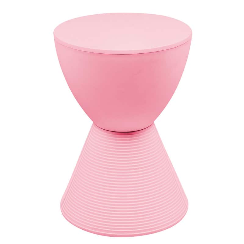 Front. LeisureMod - Boyd Modern Round Hourglass Accent Side Table, Drum Storage Table with Ribbed Base for Indoor/Outdoor - Pink.