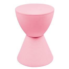 LeisureMod - Boyd Modern Round Hourglass Accent Side Table, Drum Storage Table with Ribbed Base for Indoor/Outdoor - Pink