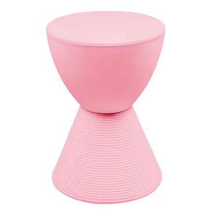 Front. LeisureMod - Boyd Modern Round Hourglass Accent Side Table, Drum Storage Table with Ribbed Base for Indoor/Outdoor - Pink.