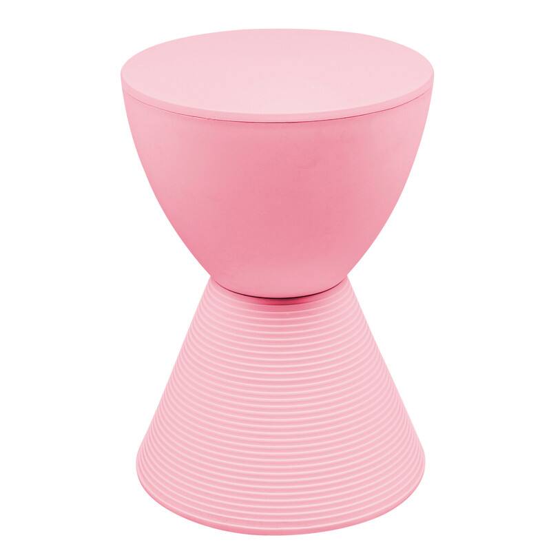 Front. LeisureMod - Boyd Modern Round Hourglass Accent Side Table, Drum Storage Table with Ribbed Base for Indoor/Outdoor - Pink.
