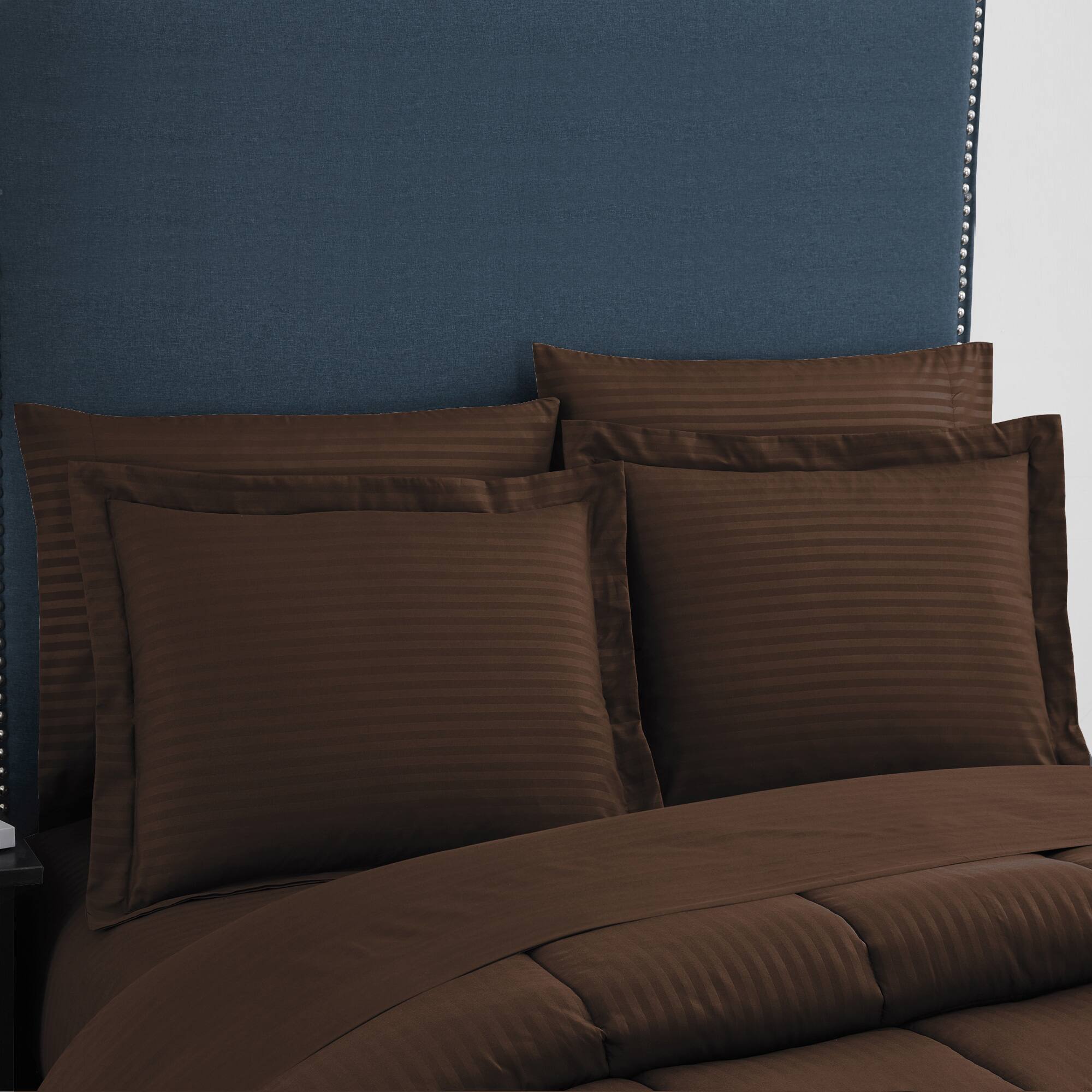 Angle. Sweet Home Collection - 8 Piece Embossed Dobby Stripe Bed in a Bag All Season Complete Set with Sheets - King - Chocolate.