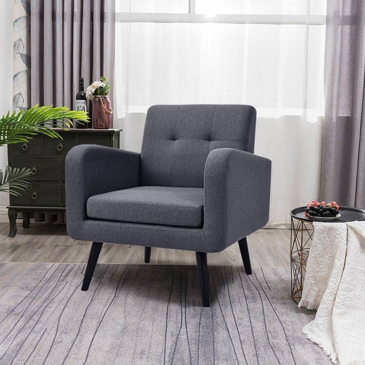Angle. SlickBlue - Mid-Century Modern Accent Chair – Linen Upholstered Seating with Solid Wood Legs - Grey.