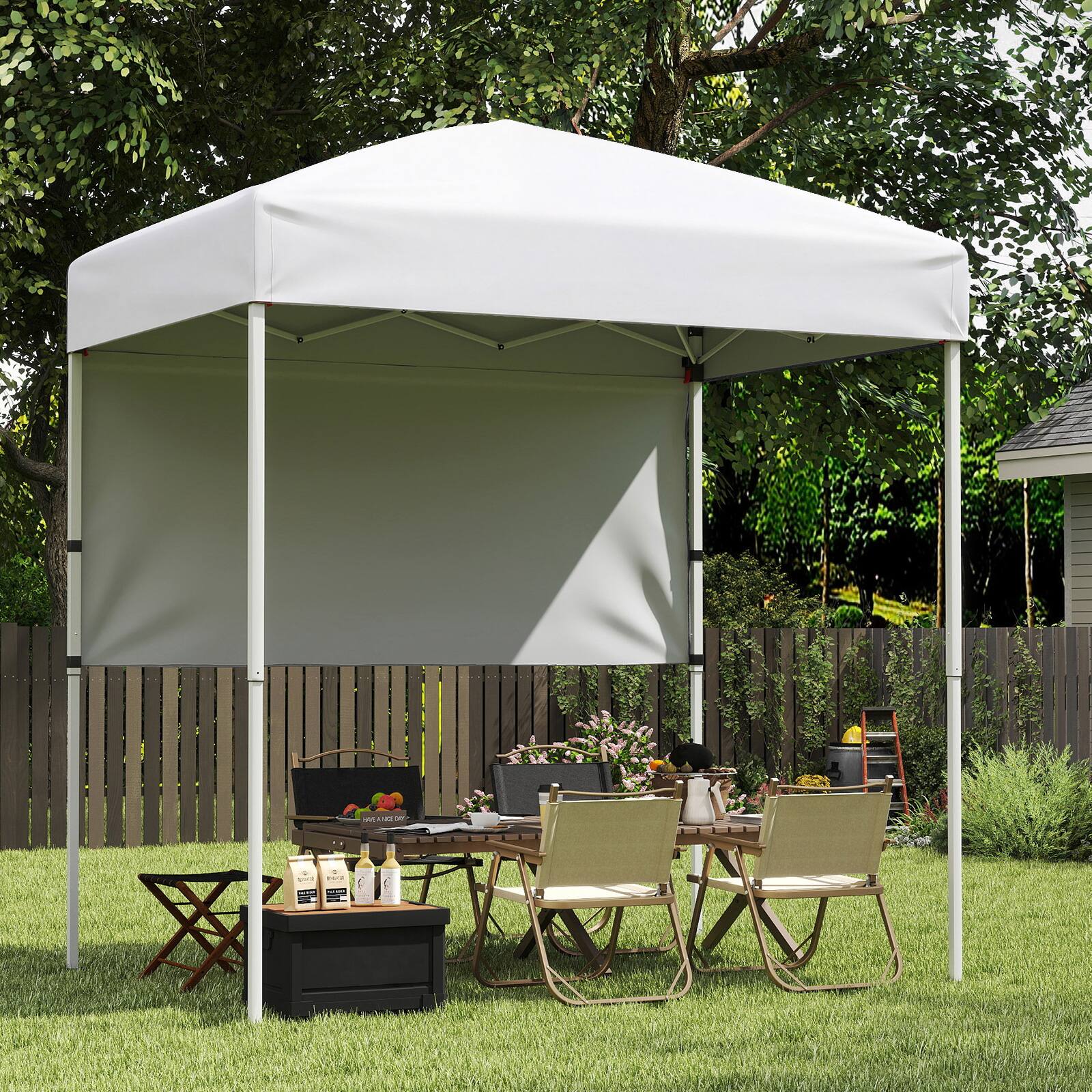 Alt View 3. Costway - Costway Pop-Up Canopy Tent with 1 Half Sidewall, Easy Setup Folding Outdoor Sun Shelter - White.