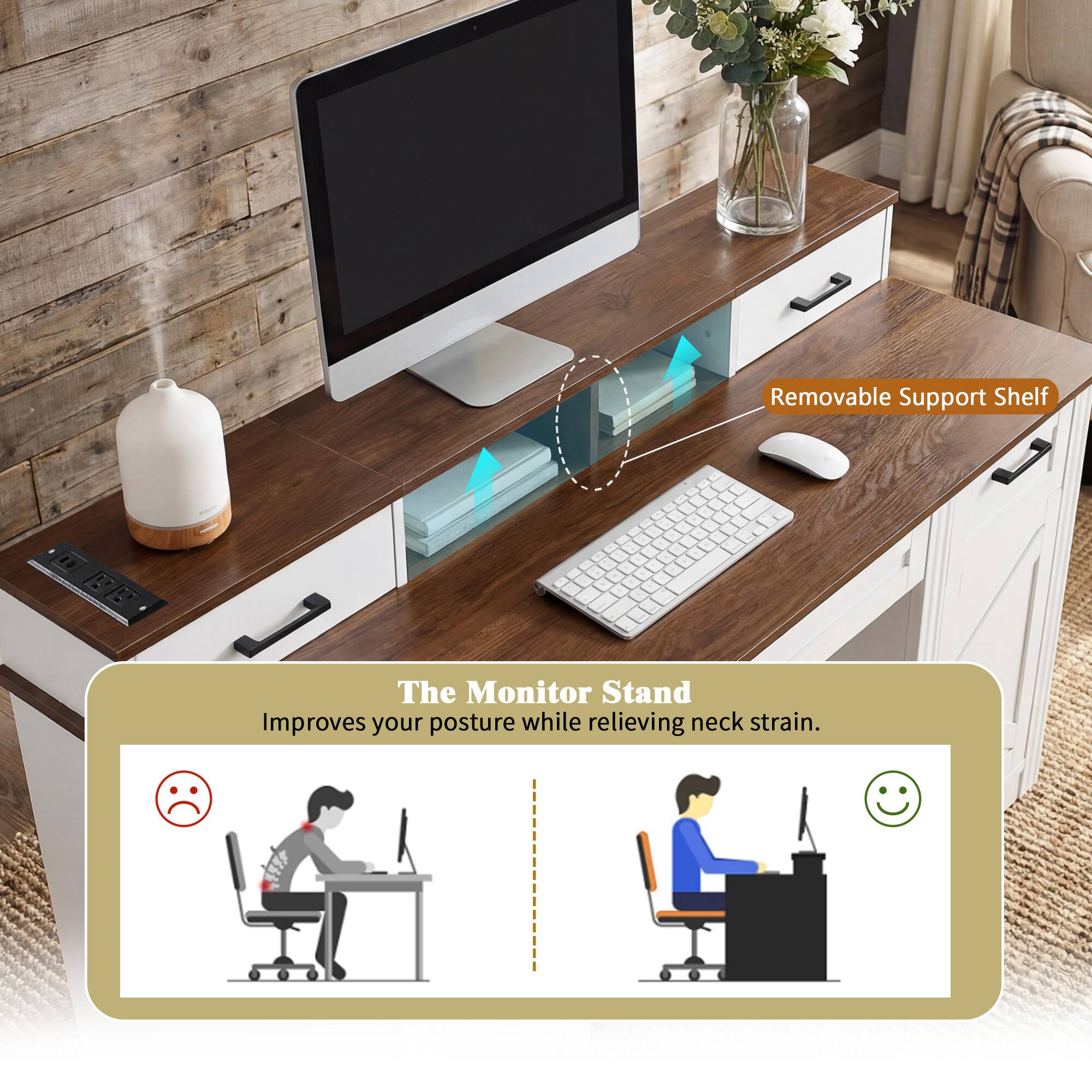 Removable Support Shelf

The Monitor Stand

Improves your posture while relieving neck strain.