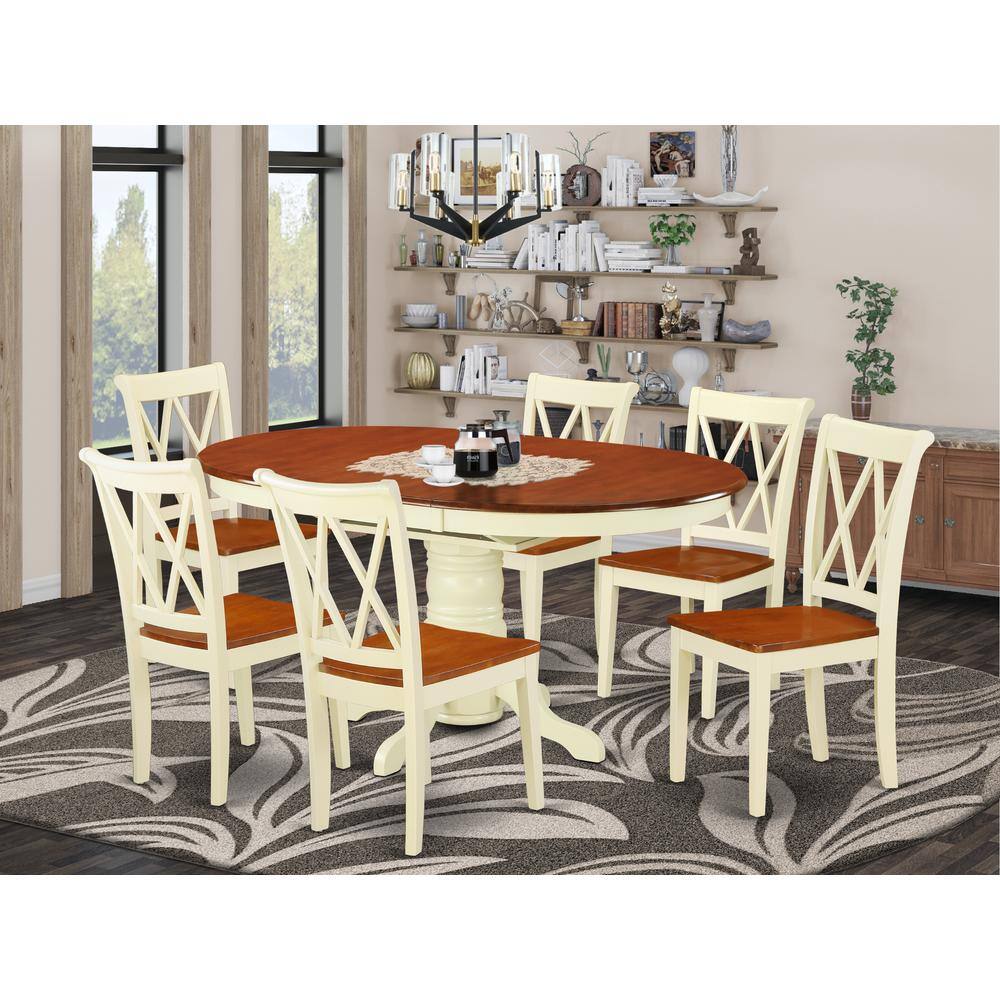 Back. East West Furniture - Dining Room Set Buttermilk & Cherry - Brown.