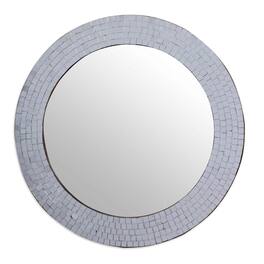 Hivvago - Modern Round Circular Bathroom Wall Mirror with Mosaic Glass - Silver Frame