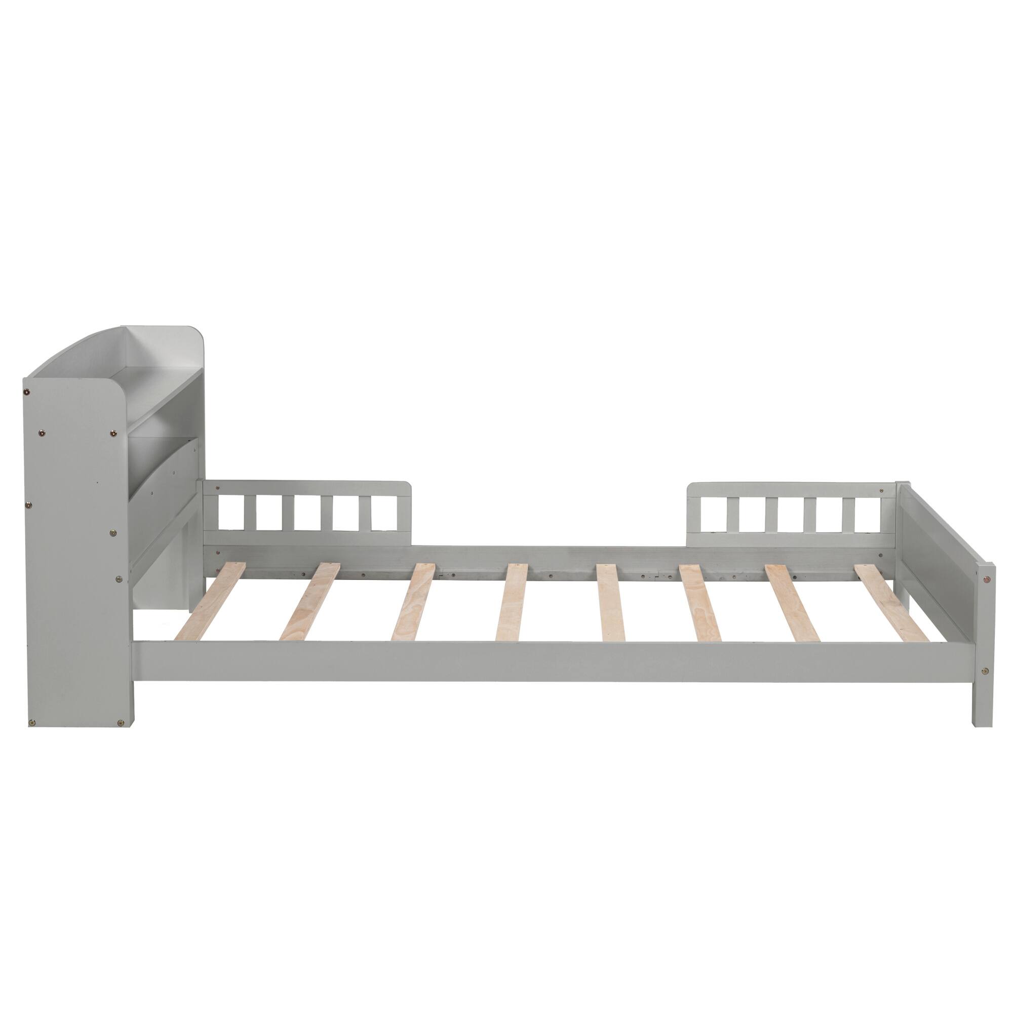 Alt View 2. GOODSILO - Twin Bed with Integrated Bookshelf Headboard and Motion Sensor LED Lighting System for Enhanced Bedroom Functionality - Grey.