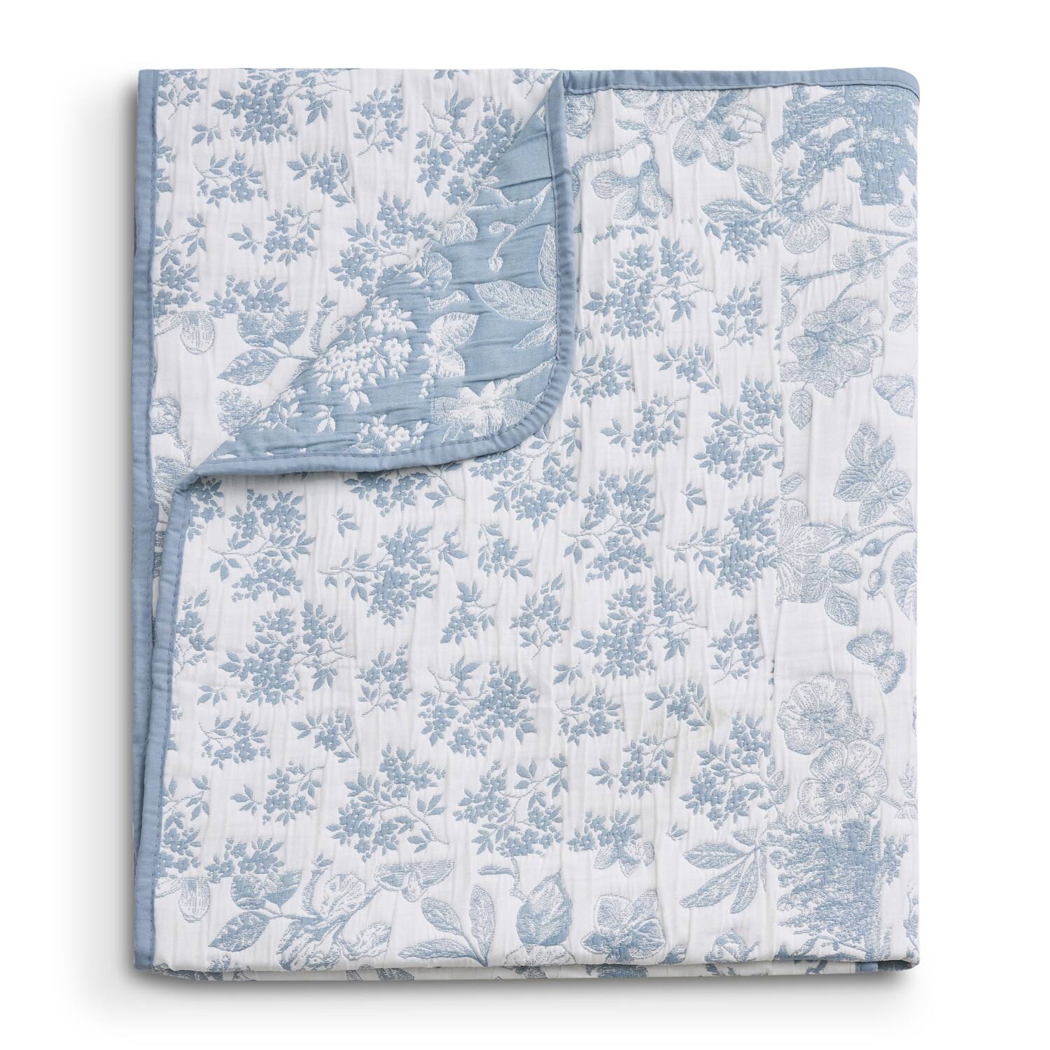 Angle. Greenland Home Fashions - Greenland Home Fashion Toile Patch 100% Jacquard Woven Polyester Reversible Accessory Throw Blanket 50" x 60" Blue - Blue.