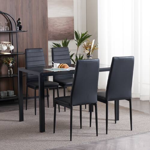 Alt View 5. Winado - Set of 4 Dining Room Chairs Kitchen Chairs PU Leather Breakfast Furniture - Black.