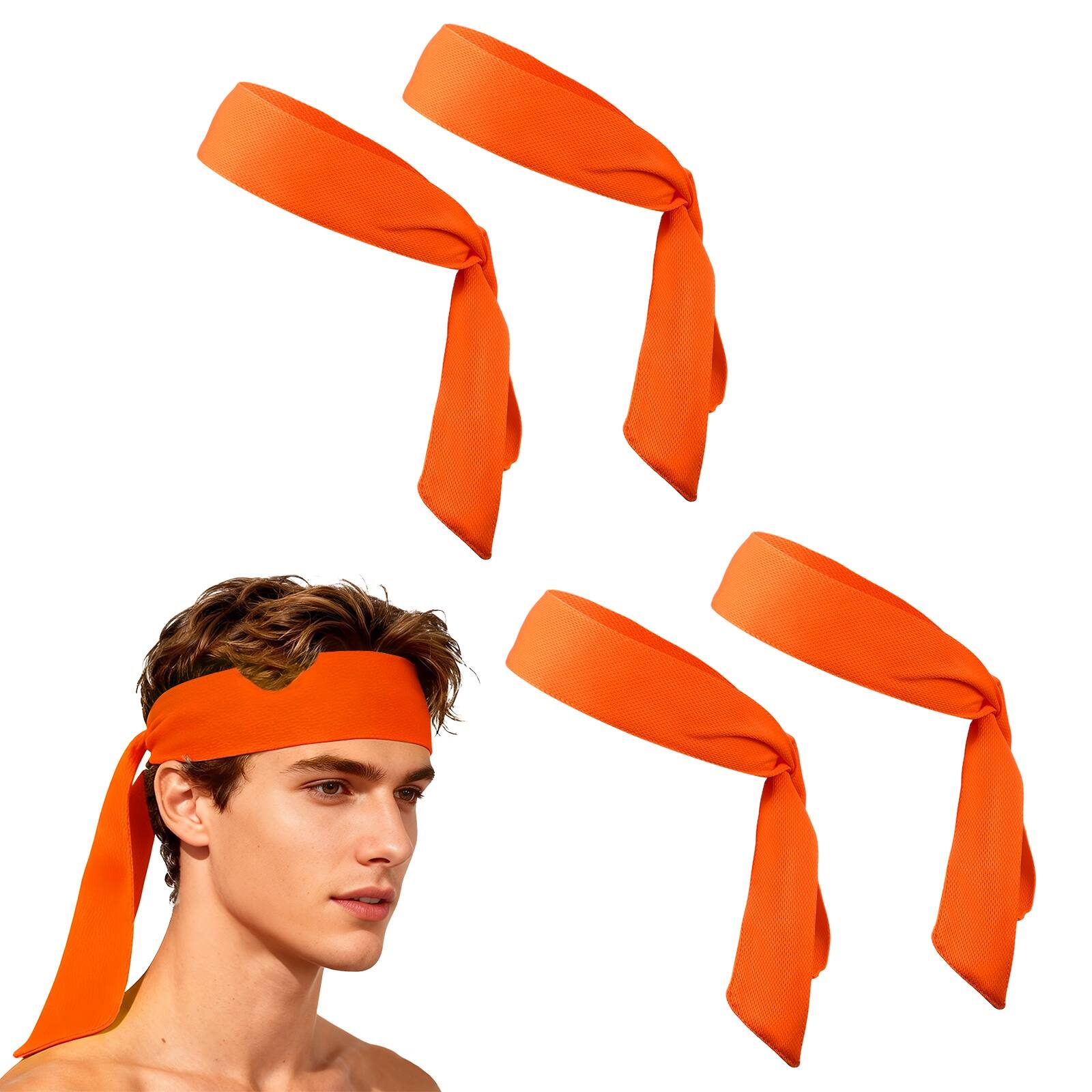 Unique Bargains - Tie Sweatband Headband, Adjustable Non-Slip Moisture Wicking Athletic Headband, 4pcs - For Tennis/Karate/Workout/Yoga - Fluorescent Orange price history on PriceWatchPro