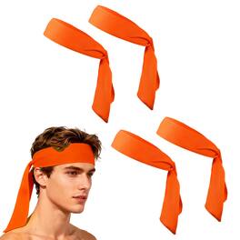 Unique Bargains - Tie Sweatband Headband, Adjustable Non-Slip Moisture Wicking Athletic Headband, 4pcs - For Tennis/Karate/Workout/Yoga - Fluorescent Orange