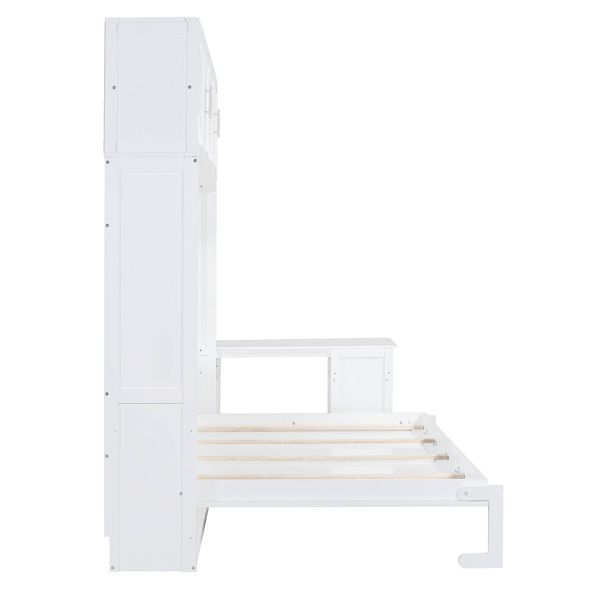 Alt View 5. Tiramisubest - Queen Size Wall Murphy Bed with Desk, Storage, White Wood, Space-Saving - White.