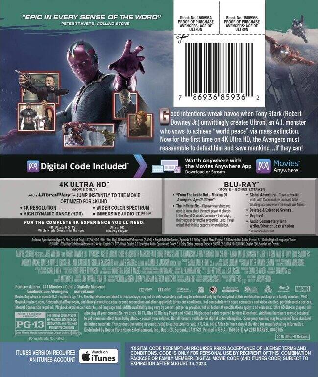 Alt View 1. Avengers: Age of Ultron   - 4K Blu-Ray.