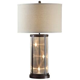 Manhattan Lane - 31 Inch Table Lamp, Classic Drum Fabric Shade, Modern Metal Base - Bronze, Brown