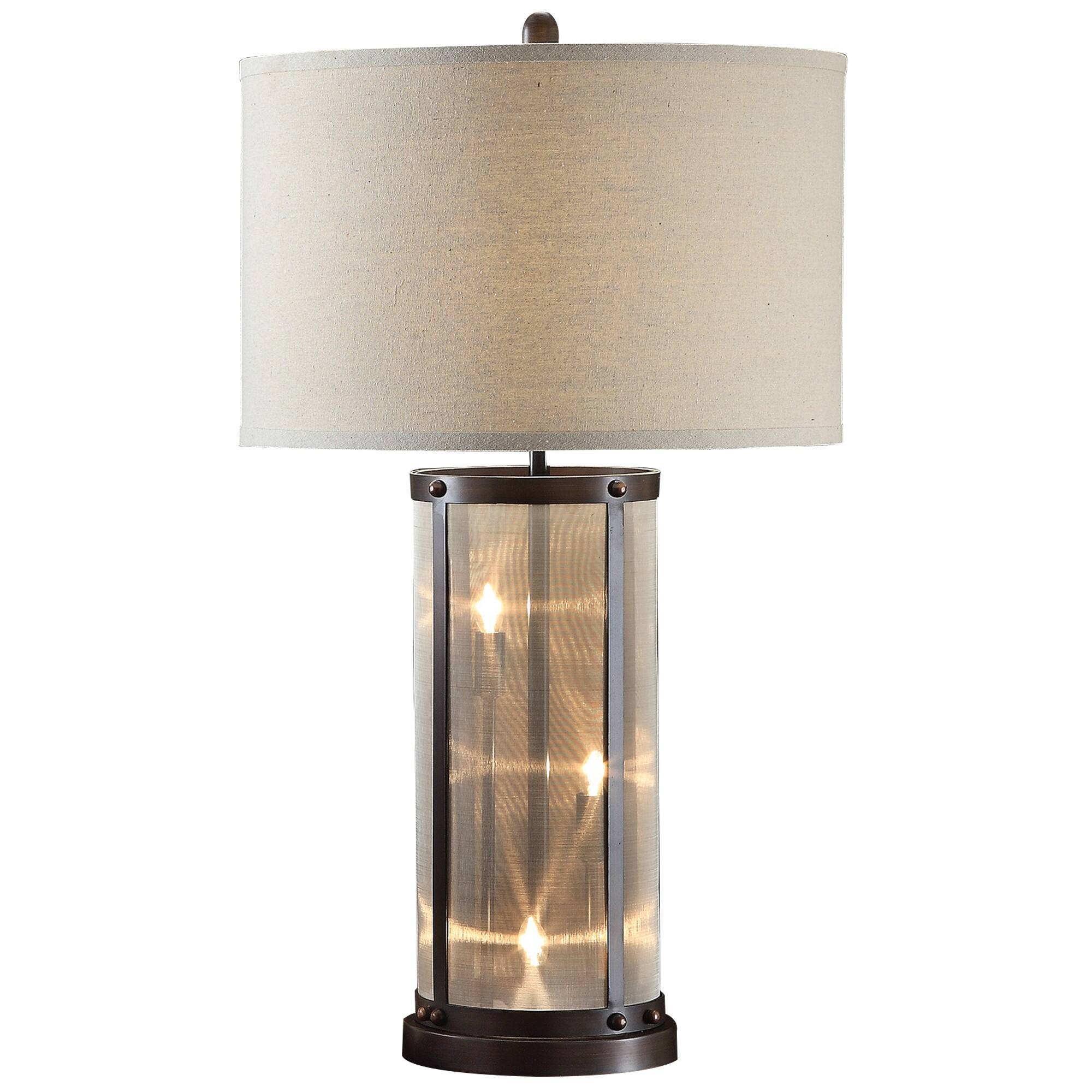 Front. Manhattan Lane - 31 Inch Table Lamp, Classic Drum Fabric Shade, Modern Metal Base - Bronze, Brown.