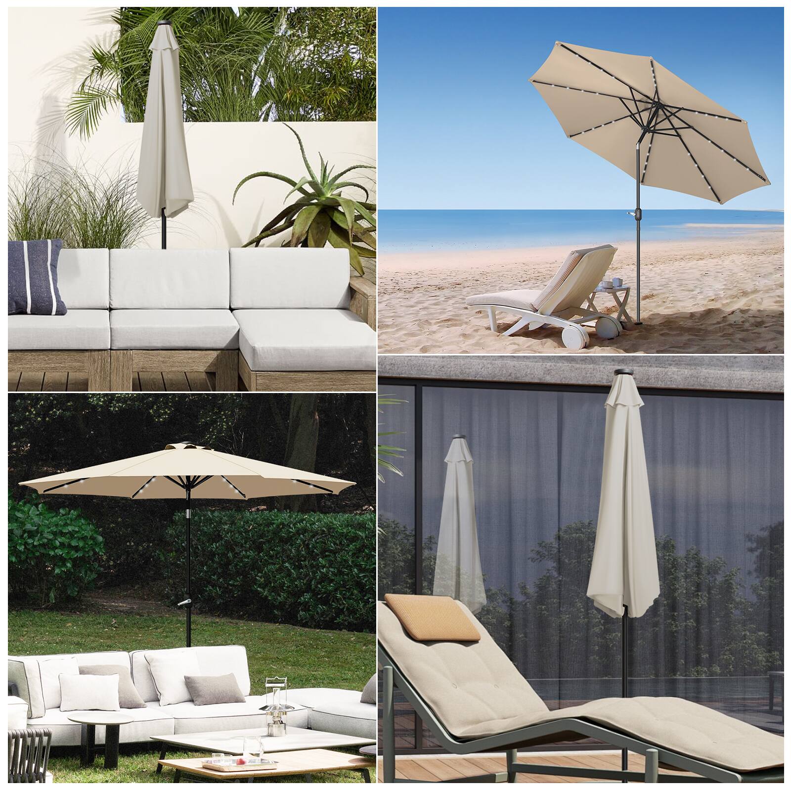 Alt View 3. Oumilen - 9ft Solar LED Patio Umbrella, Brown.