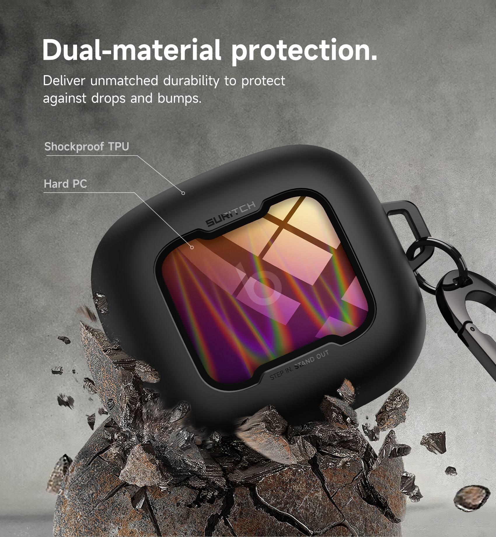 Dual-material protection. Deliver unmatched durability to protect against drops and bumps. Shockproof TPU Hard PC