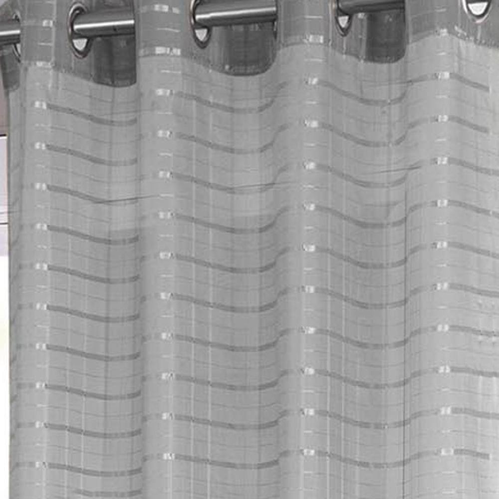 Front. RT Designers Collection - Wanda Box Voile Silver Blackout Curtains - 2-Piece Set 38" x 84" - Silver.