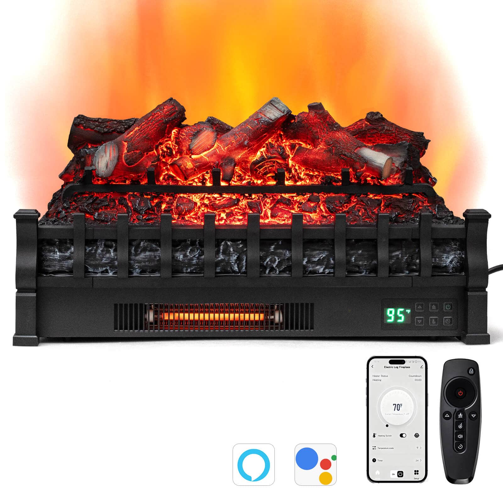 Costway - 26" WiFi Infrared Quartz Electric Fireplace Insert Logs Heater with Lemonwood Logs - Black