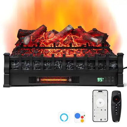 Front. Costway - Costway 26" WiFi Infrared Quartz Electric Fireplace Insert Logs Heater with Lemonwood Logs - Black.