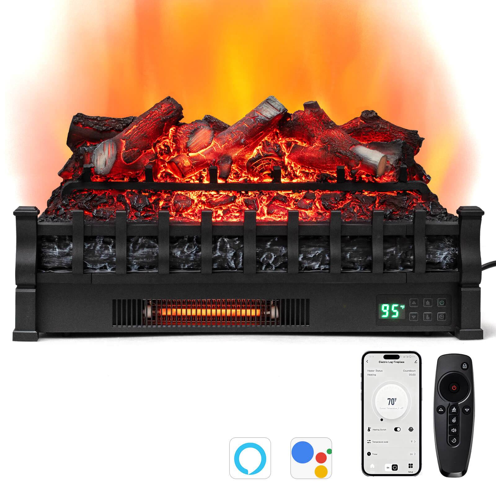 Front. Costway - Costway 26" WiFi Infrared Quartz Electric Fireplace Insert Logs Heater with Lemonwood Logs - Black.