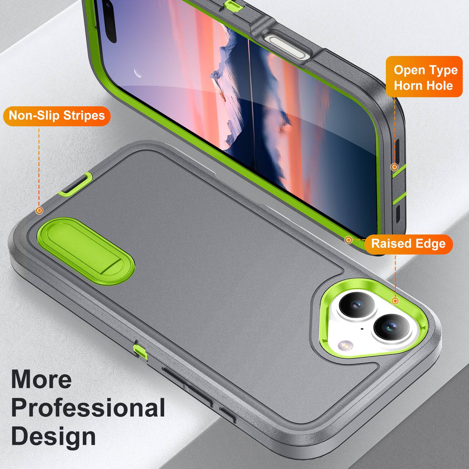 Open Type Horn Hole  
Non-Slip Stripes  
Raised Edge  
More Professional Design