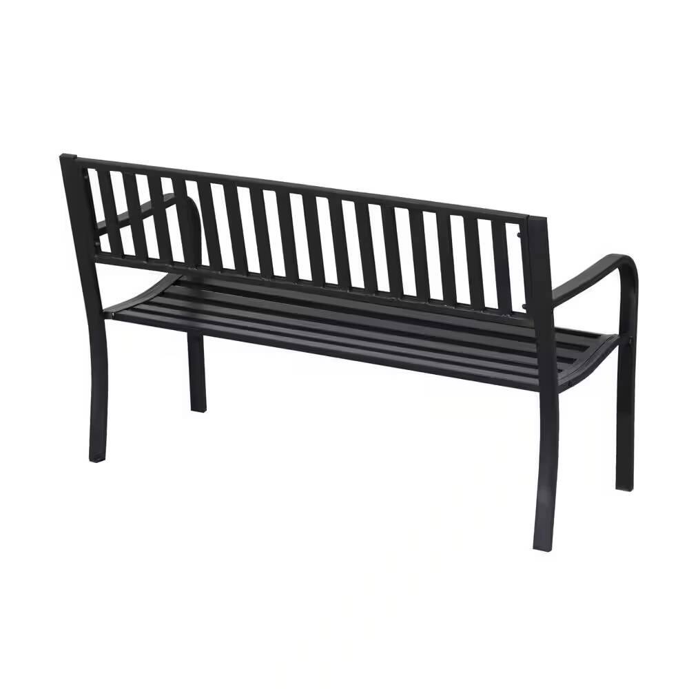 Left. Hivvago - Outdoor Black Metal Garden Bench with 550 lb Max Weight Capacity - Black.