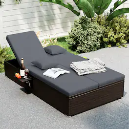 Gymax - Patio Daybed PE Wicker Double Chaise Lounge w/ Adjustable Backrests Outdoor - Gray