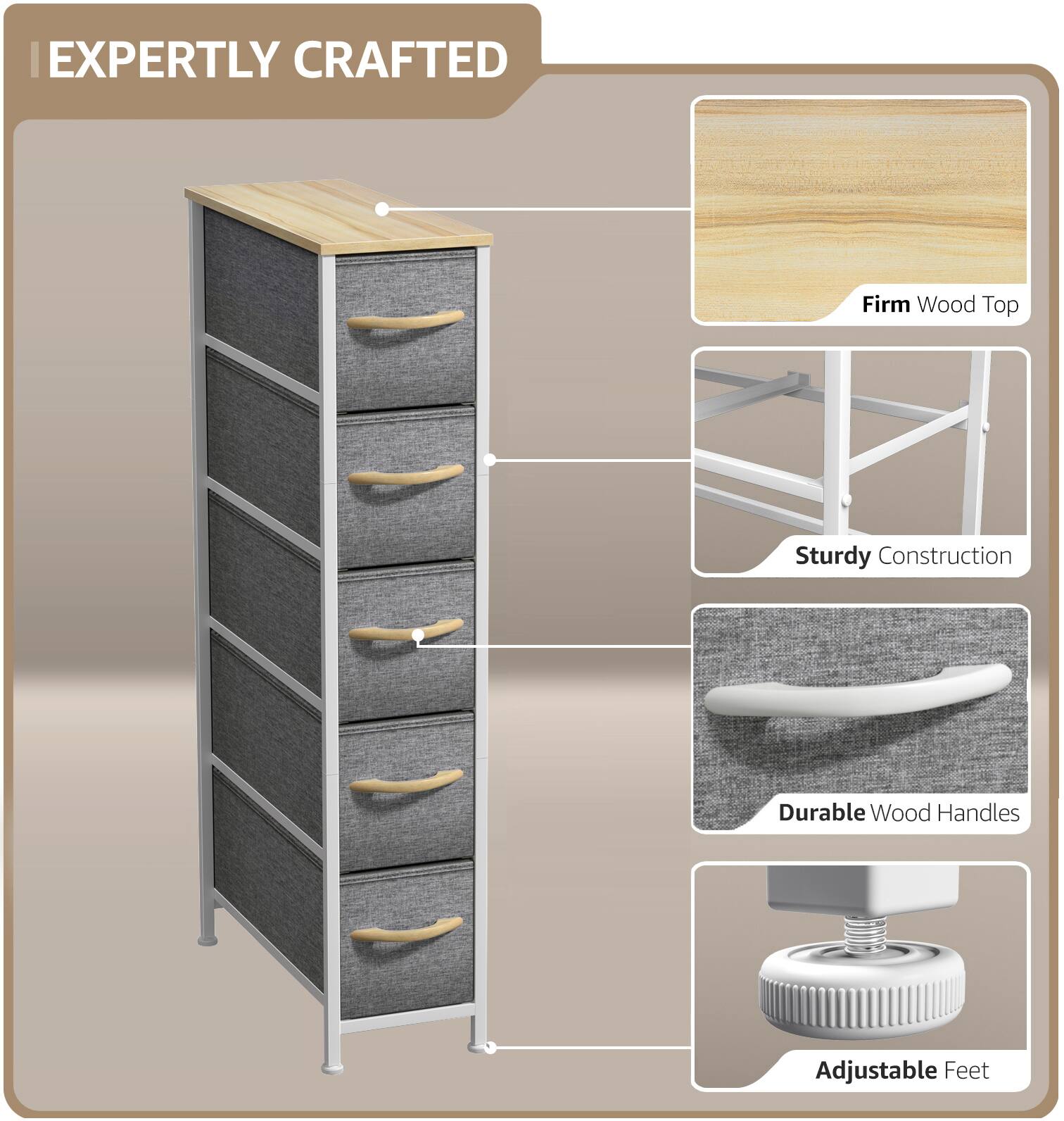 EXPERTLY CRAFTED

- Firm Wood Top
- Sturdy Construction
- Durable Wood Handles
- Adjustable Feet