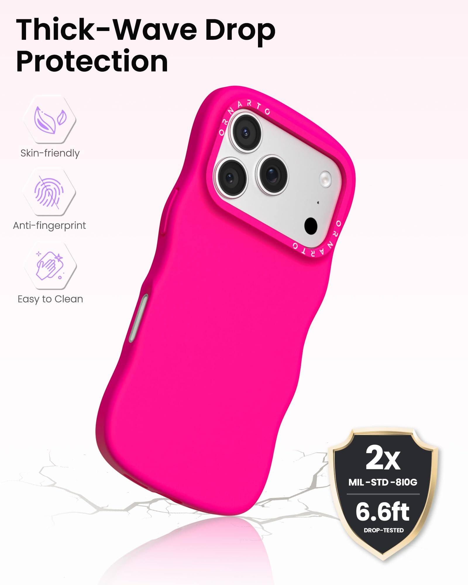 Thick-Wave Drop Protection

- Skin-friendly
- Anti-fingerprint
- Easy to Clean

2x MIL-STD-810G  
6.6ft DROP-TESTED