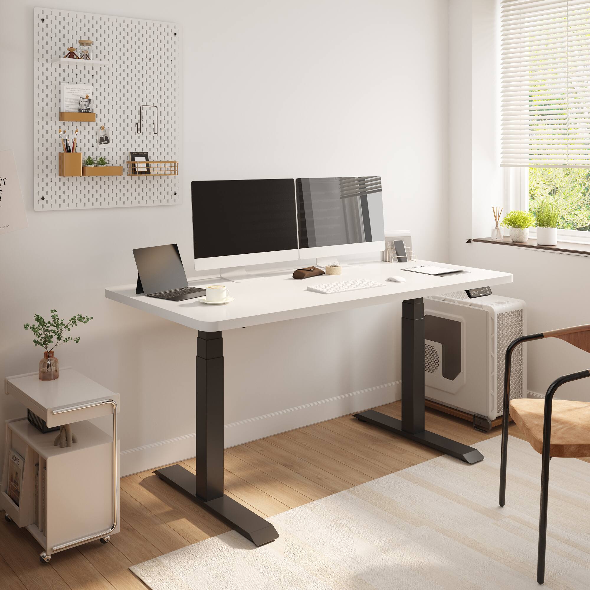 Alt View 1. FlexiSpot - FlexiSpot E7 55''W Electric Adjustable Standing Desk Chipboard, White/Black - White.