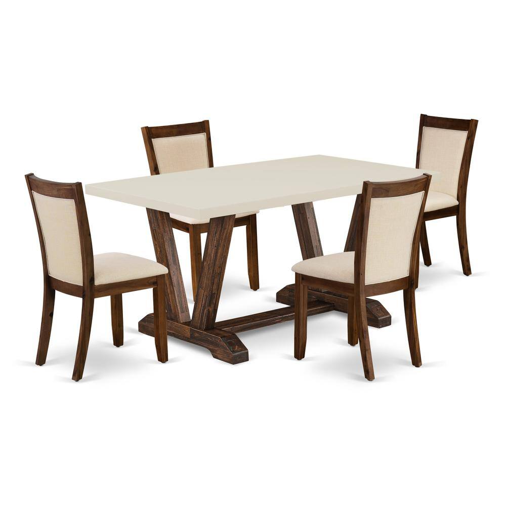 Front. East West Furniture - East West Furniture 5-Pc Kitchen Set - 1 Dining Table with Linen White Tabletop and 4 Light Beige Linen Fabric Modern - Multi-Color.