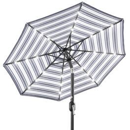 Best Choice Products - 10ft Solar LED Lighted Patio Umbrella w/ Tilt Adjustment, UV-Resistant Fabric - Striped Navy Blue