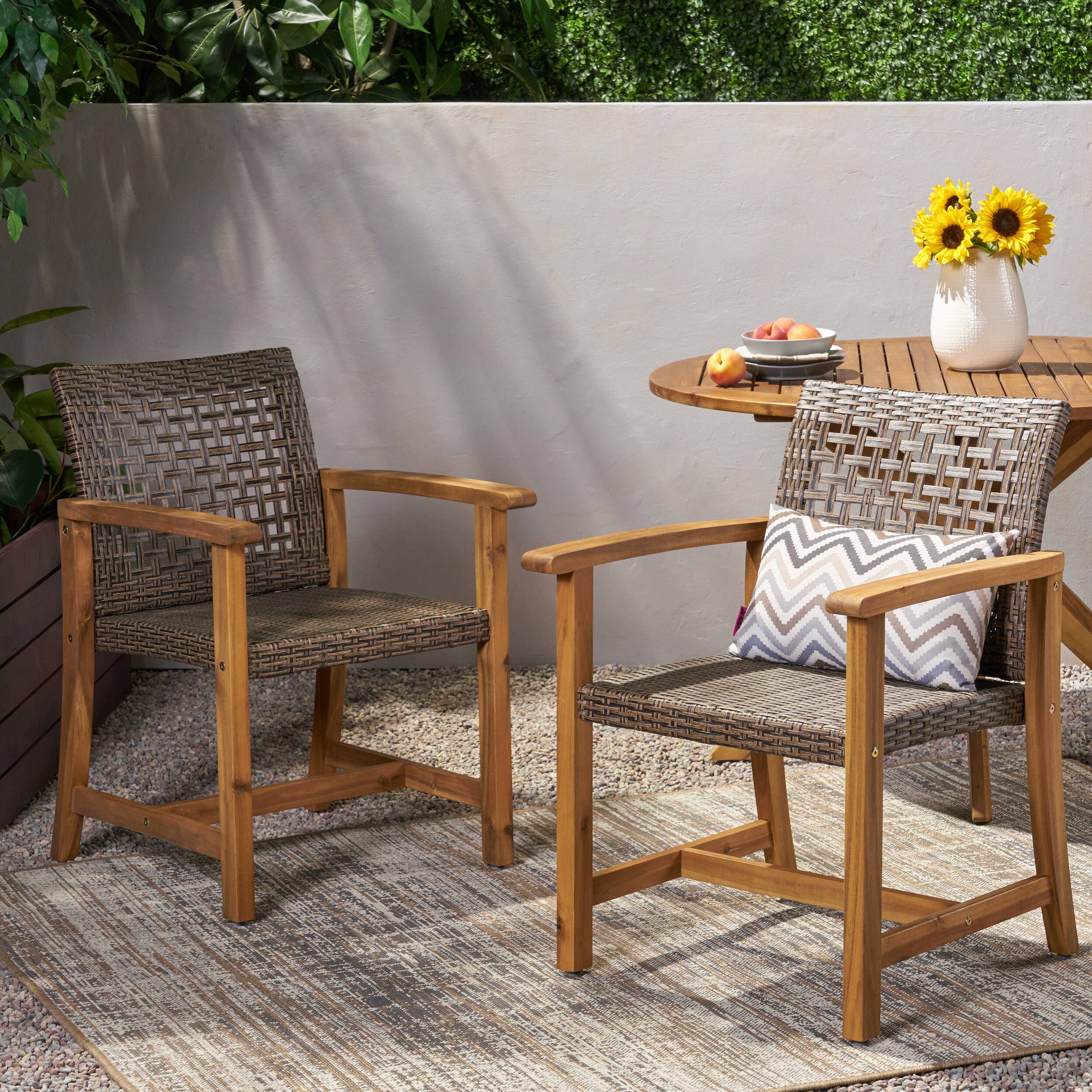 Alt View 2. Whisen - Acacia Wood and Wicker Dining Chair Set of 2, Weather-Resistant Seating for Patio, Garden & Balcony - Brown.