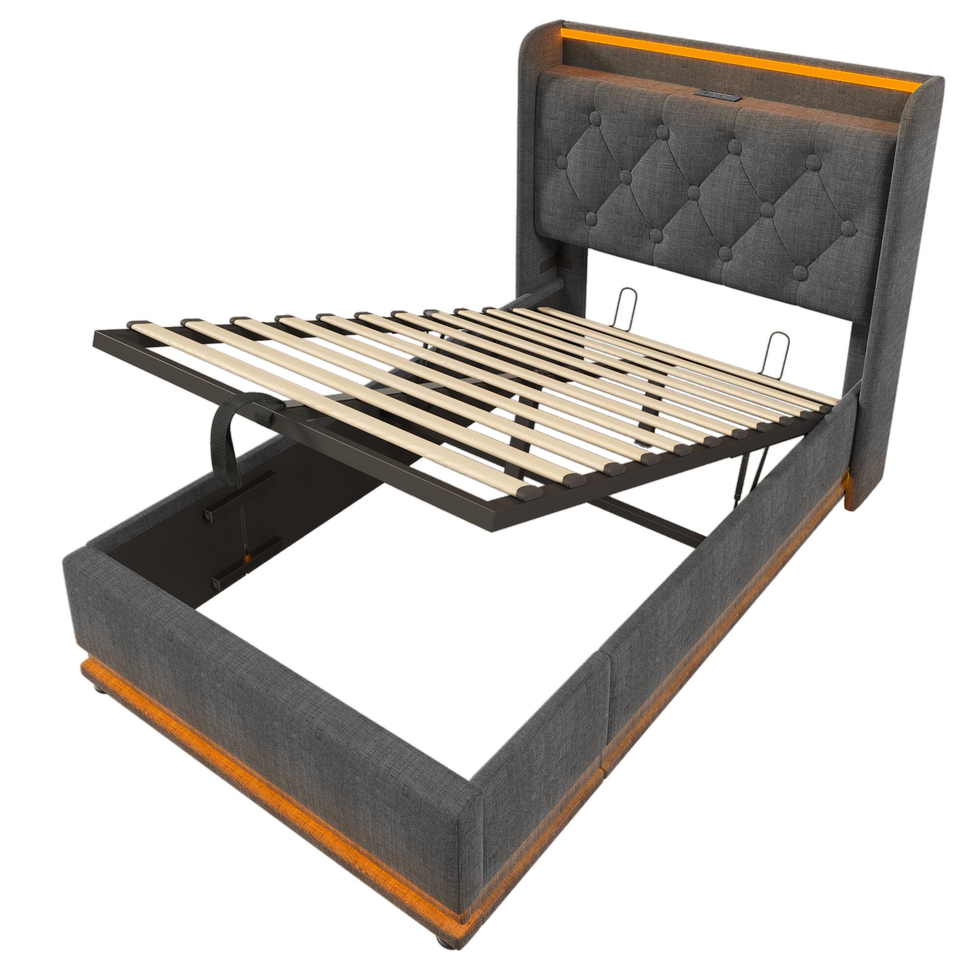 Alt View 5. Spaco - Spaco Twin Storage Bed with Hydraulic Lift, 360 LED Lighting, USB C Charging, Remote Control for Bedroom - Gray.