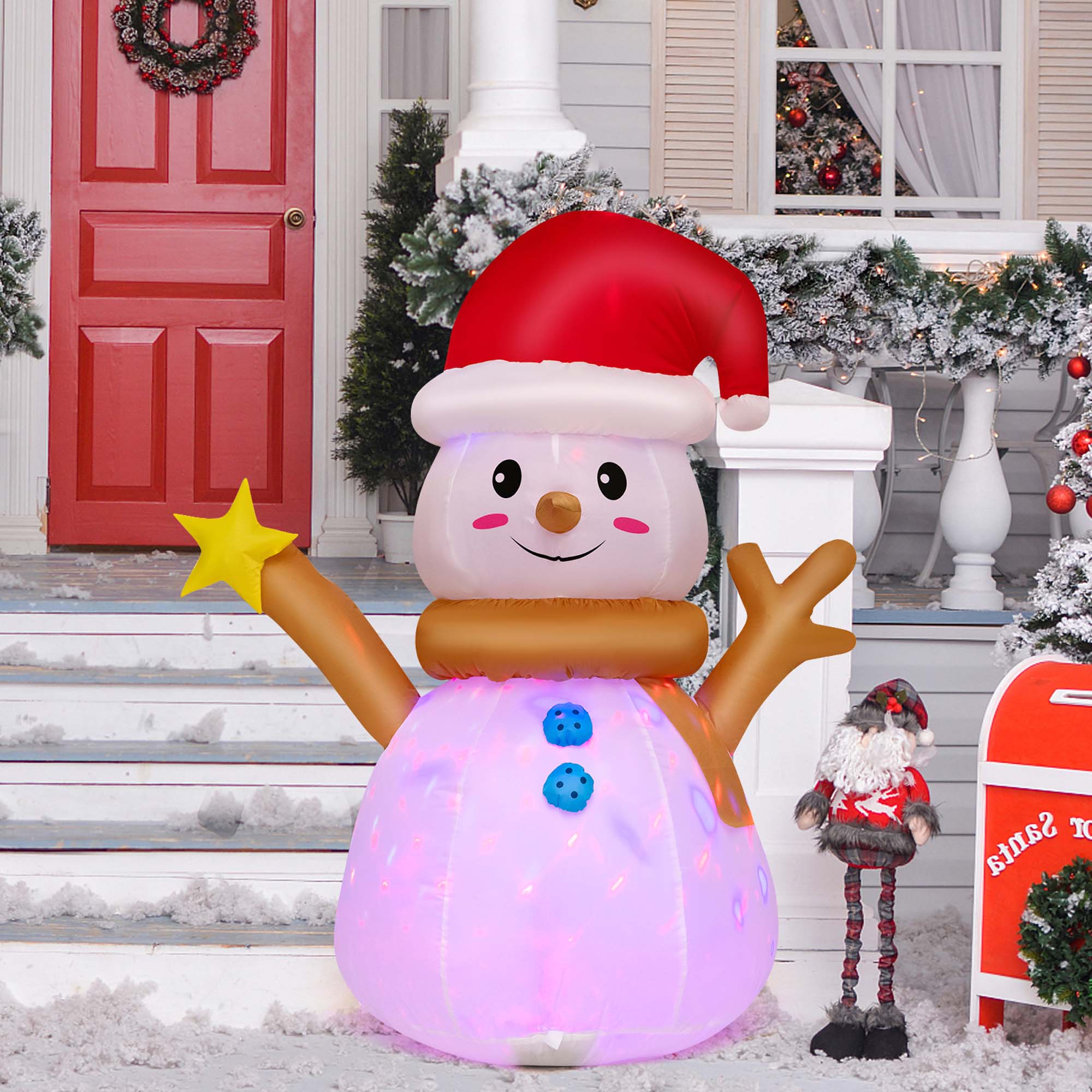 Alt View 3. Costway - 4 FT Inflatable Christmas Snowman Blow-up Decoration with 360° Rotating LED Lights - Multicolor.