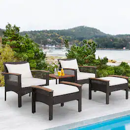 Gymax - 5 PCS Patio Rattan Sofa Set Outdoor Wicker Conversation Set w/ Coffee Table & Cushion - Off White